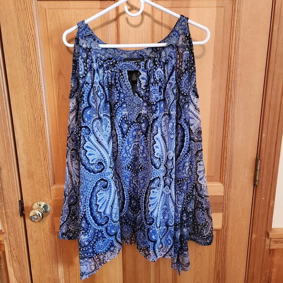 INC Sequin Blouse - fully lined, keyhole & cold shoulder in paisley blue Size 3X - Picture 1 of 10
